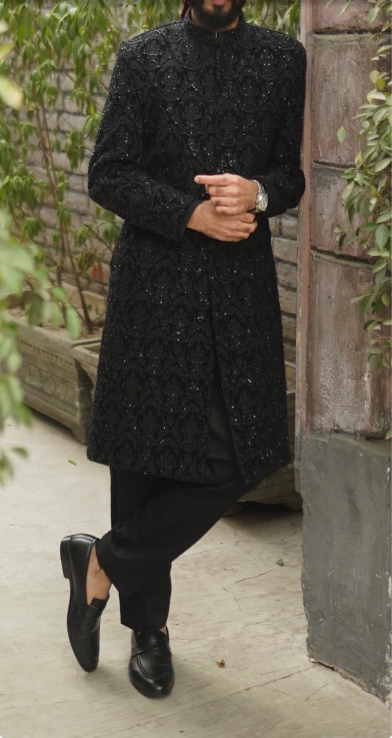 Black Sequin Sherwani