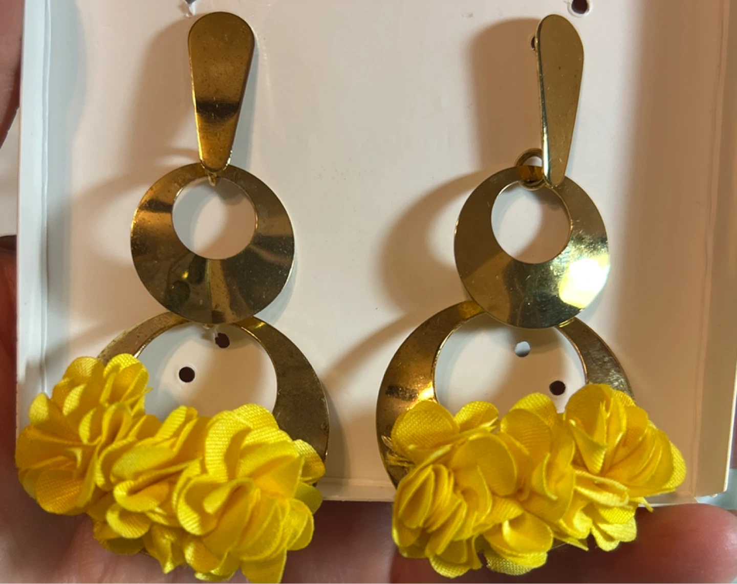 Gold Tone Hoop Earrings with Yellow Flower Accents