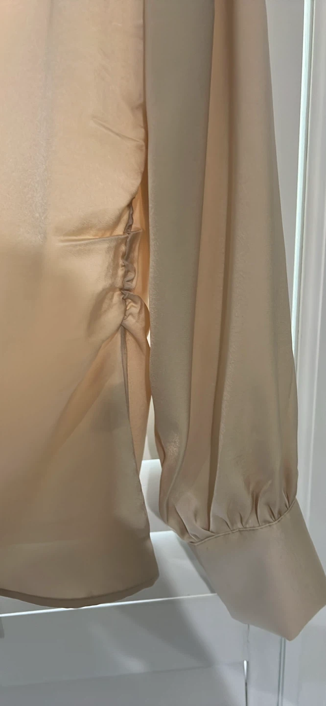 Champagne Satin Button-Up Blouse - photo 2