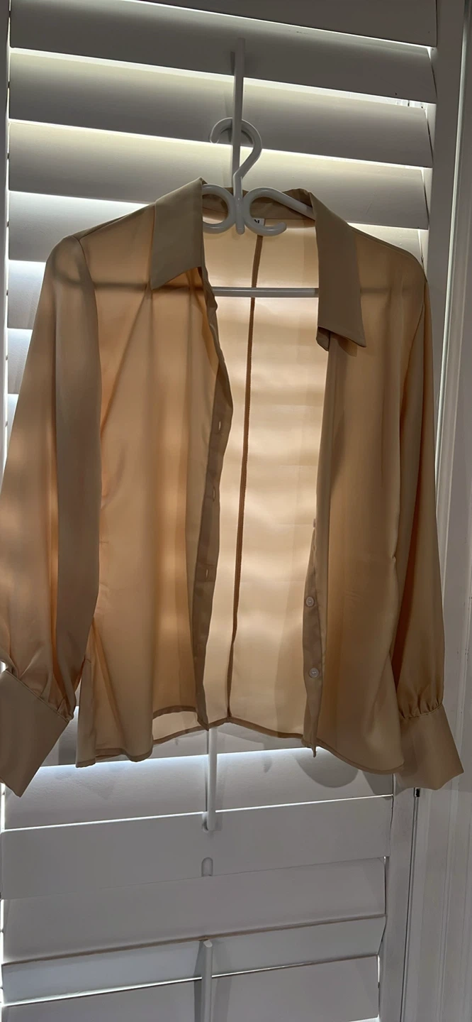 Champagne Satin Button-Up Blouse