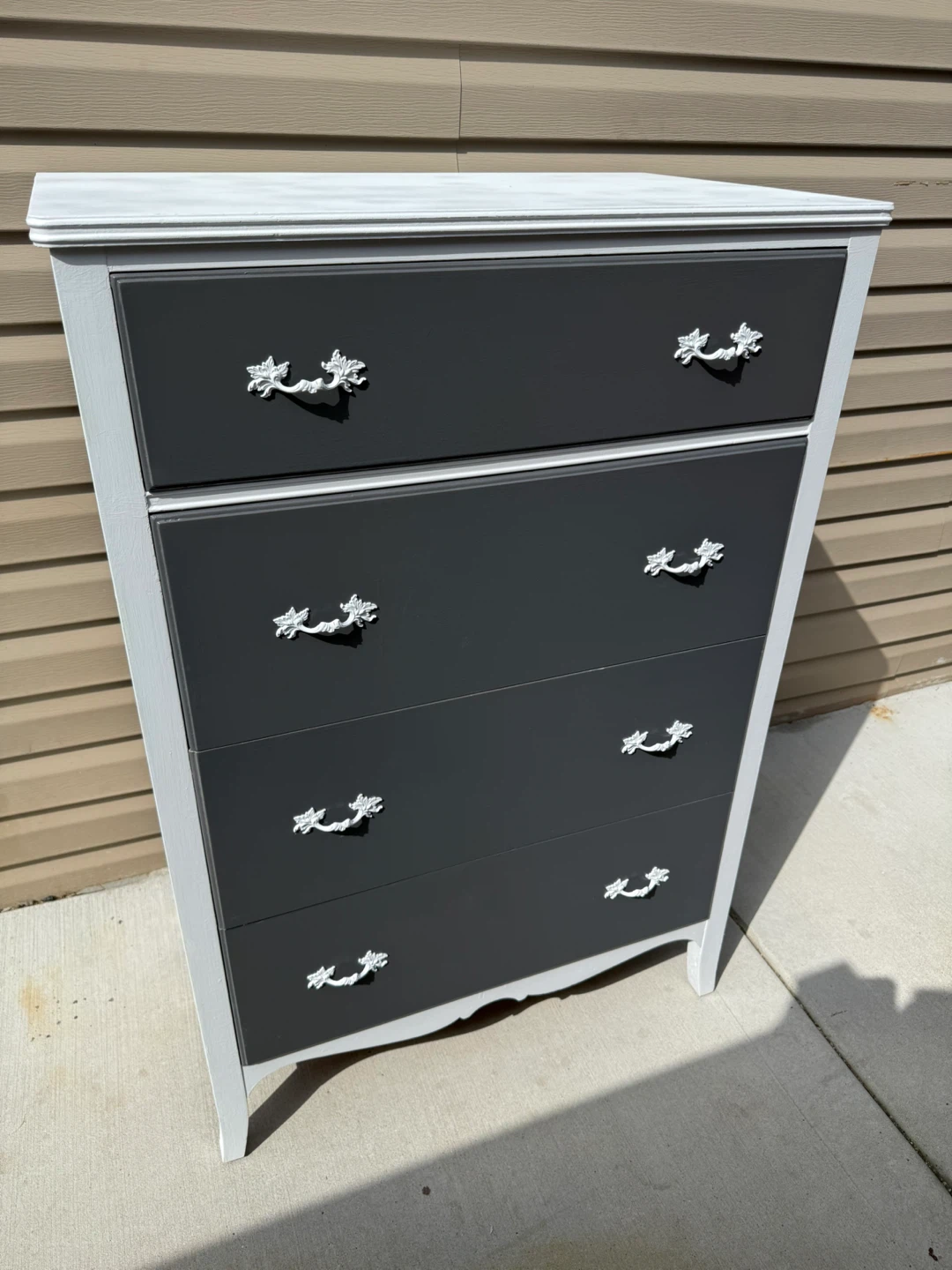 Wooden Gray and White 5-Drawer Dresser