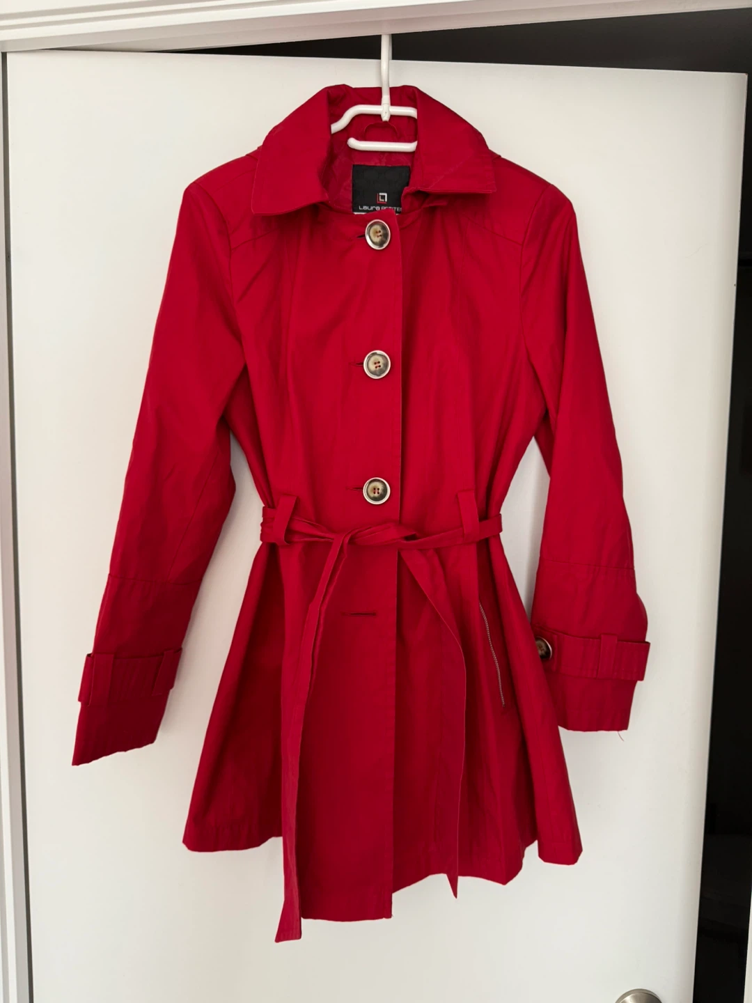 LAURA Red Trench Coat with Hood | Size 8 (PETITE)