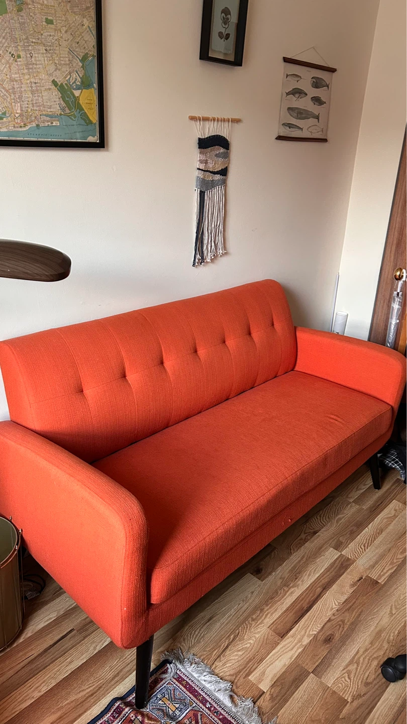 Orange Tufted Mid-Century Modern Sofa