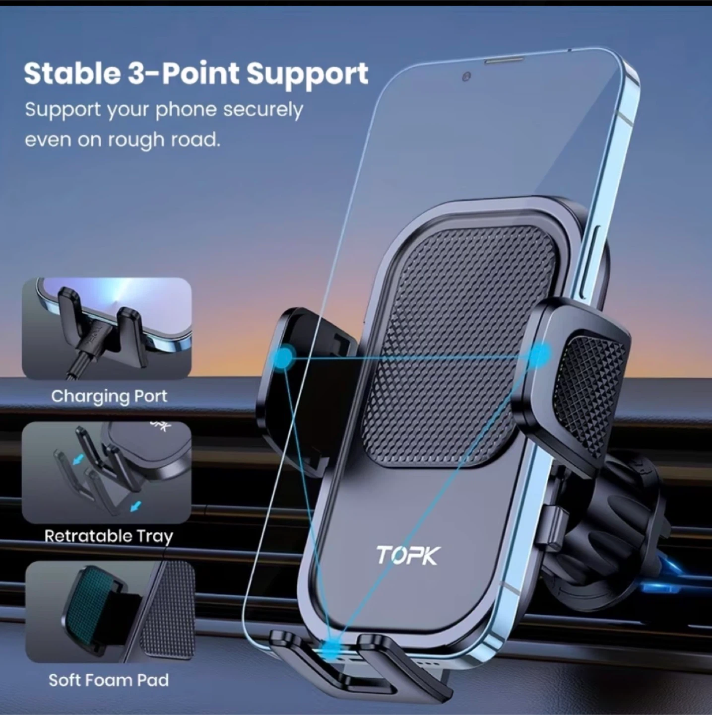 TOPK Car Vent Phone Mount – 360° Rotation | Auto Grip - photo 5