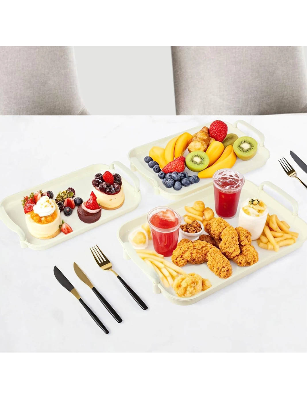 Zufudo 3 Pack Serving Trays with Handles - Cream - photo 2