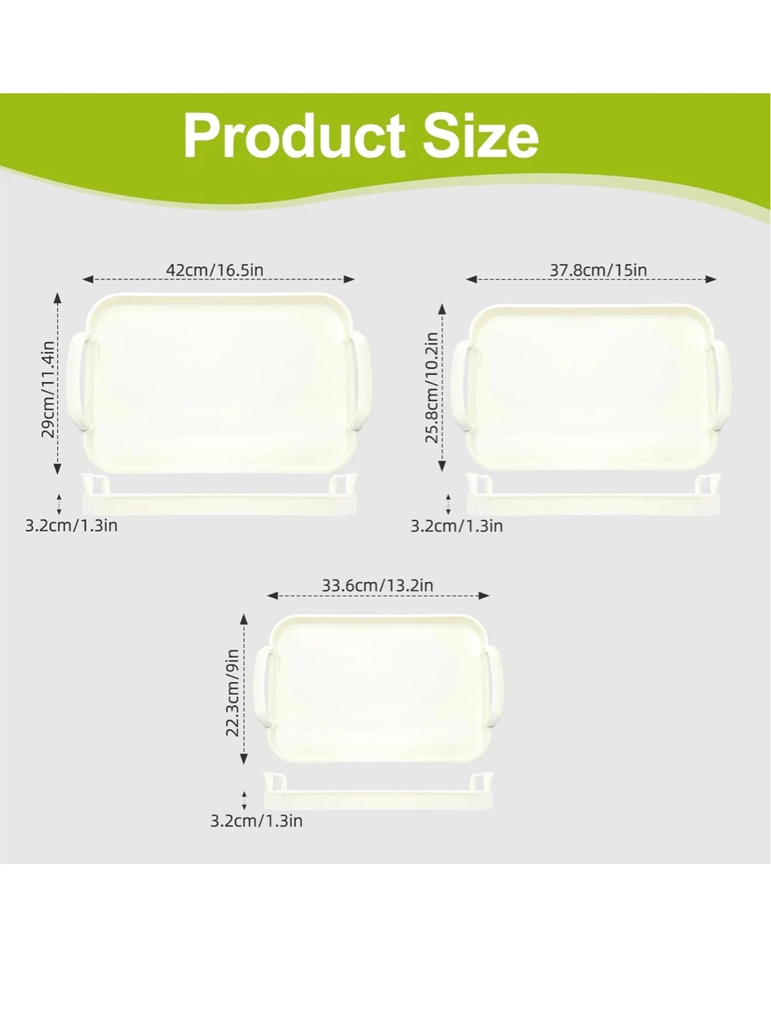 Zufudo 3 Pack Serving Trays with Handles - Cream - photo 3