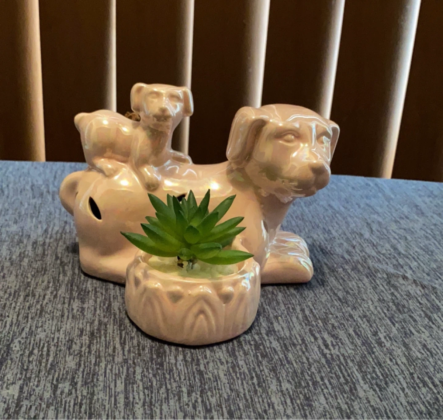 Pink Ceramic Dog Planter with Succulent - photo 3