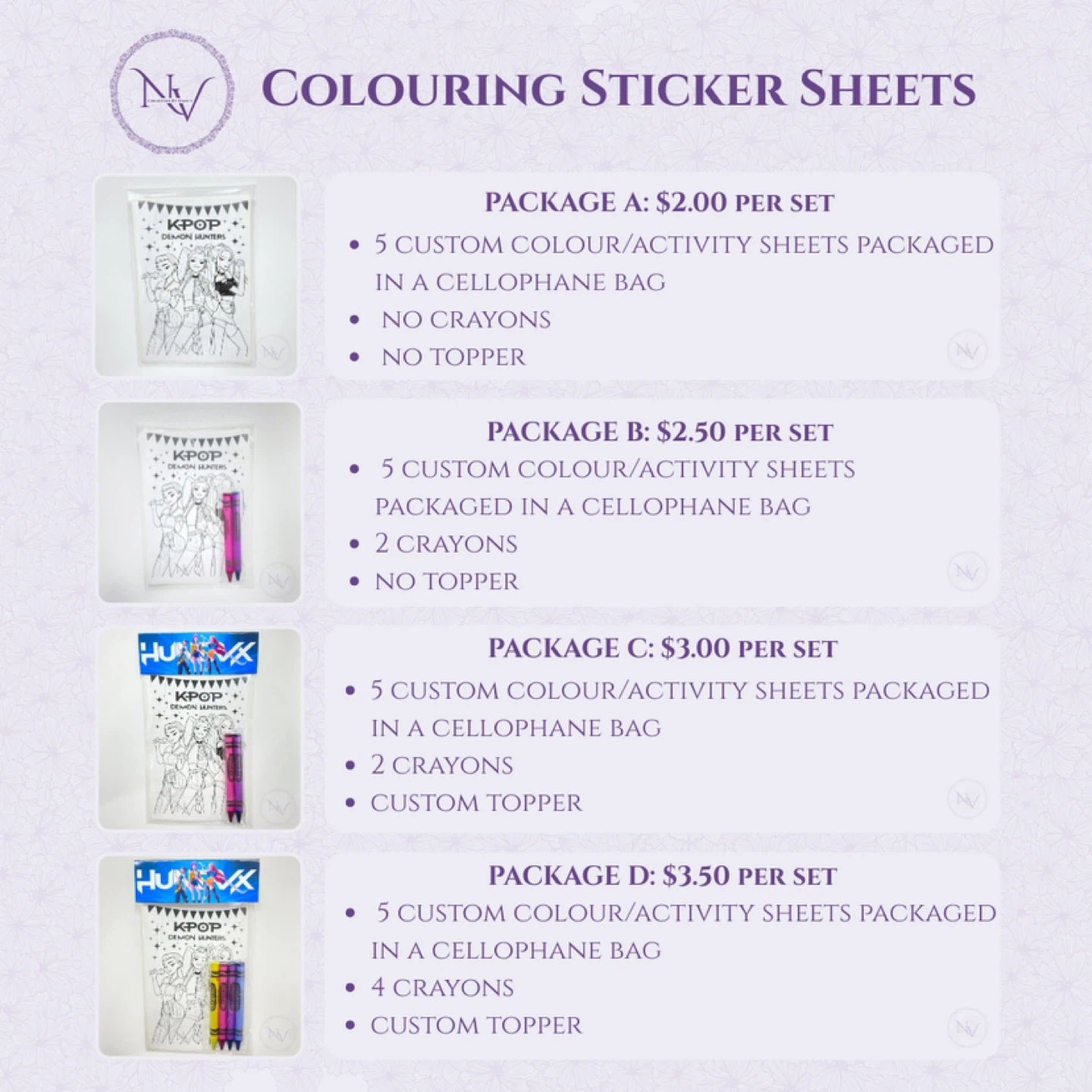 Huntrix Custom Colouring Sticker Sheets Party Favours - photo 4