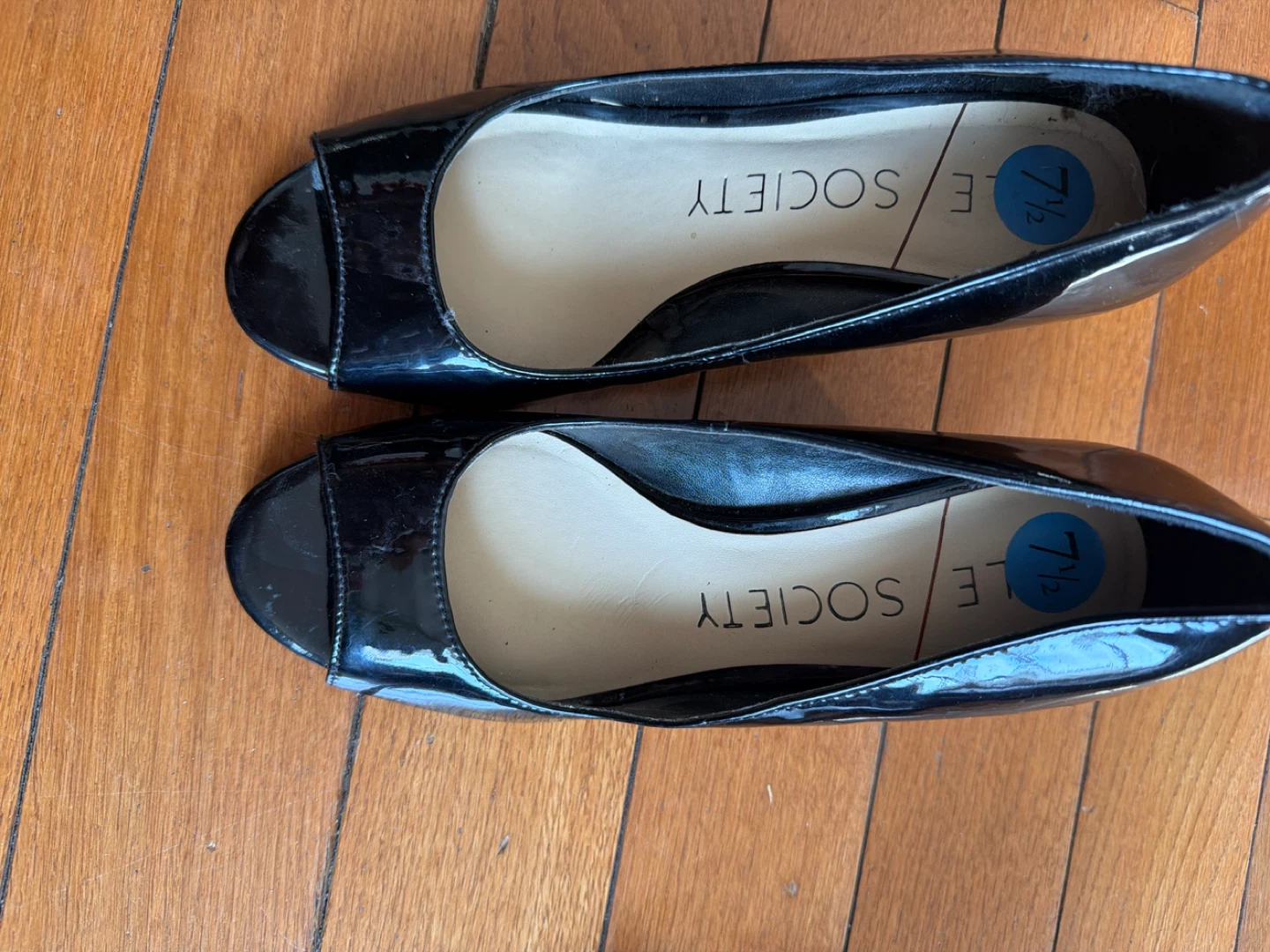 Black Patent Peep-Toe Heels - Size 7 1/2