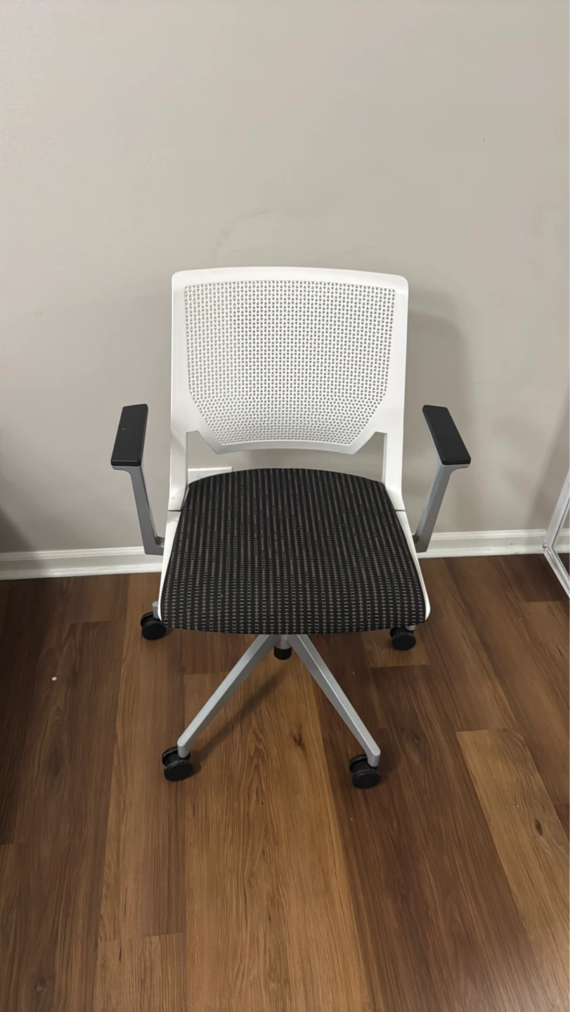 White Mesh Back Office Chair with Black and White Striped Seat