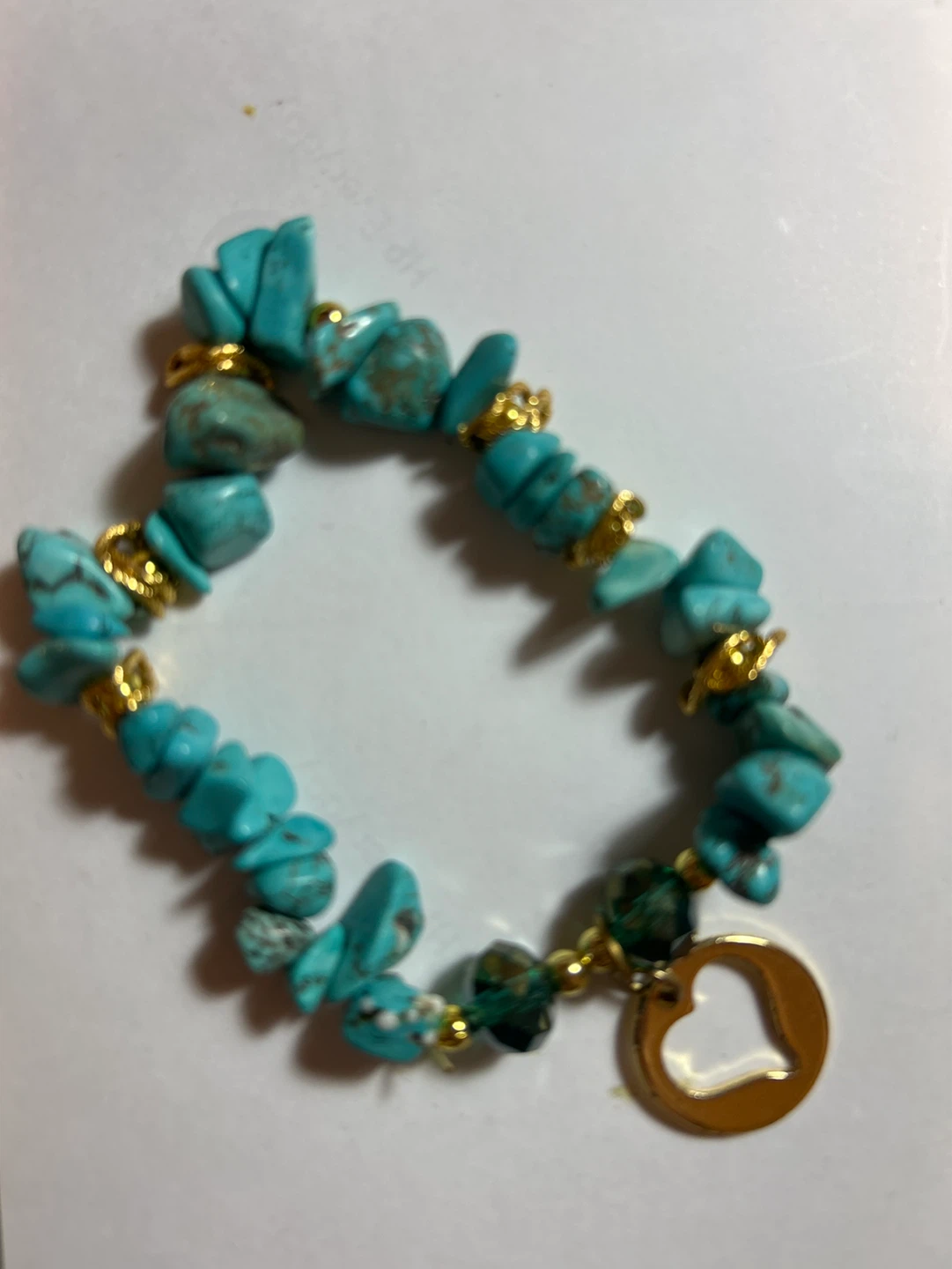 Turquoise Chip Bracelet with Gold Heart Charm