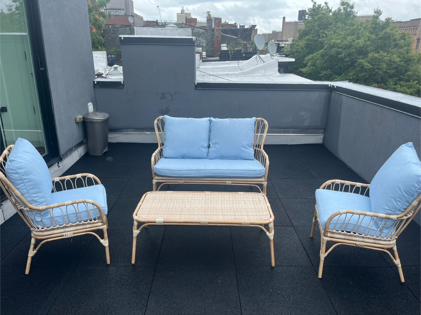 Light Blue Wicker Patio Set