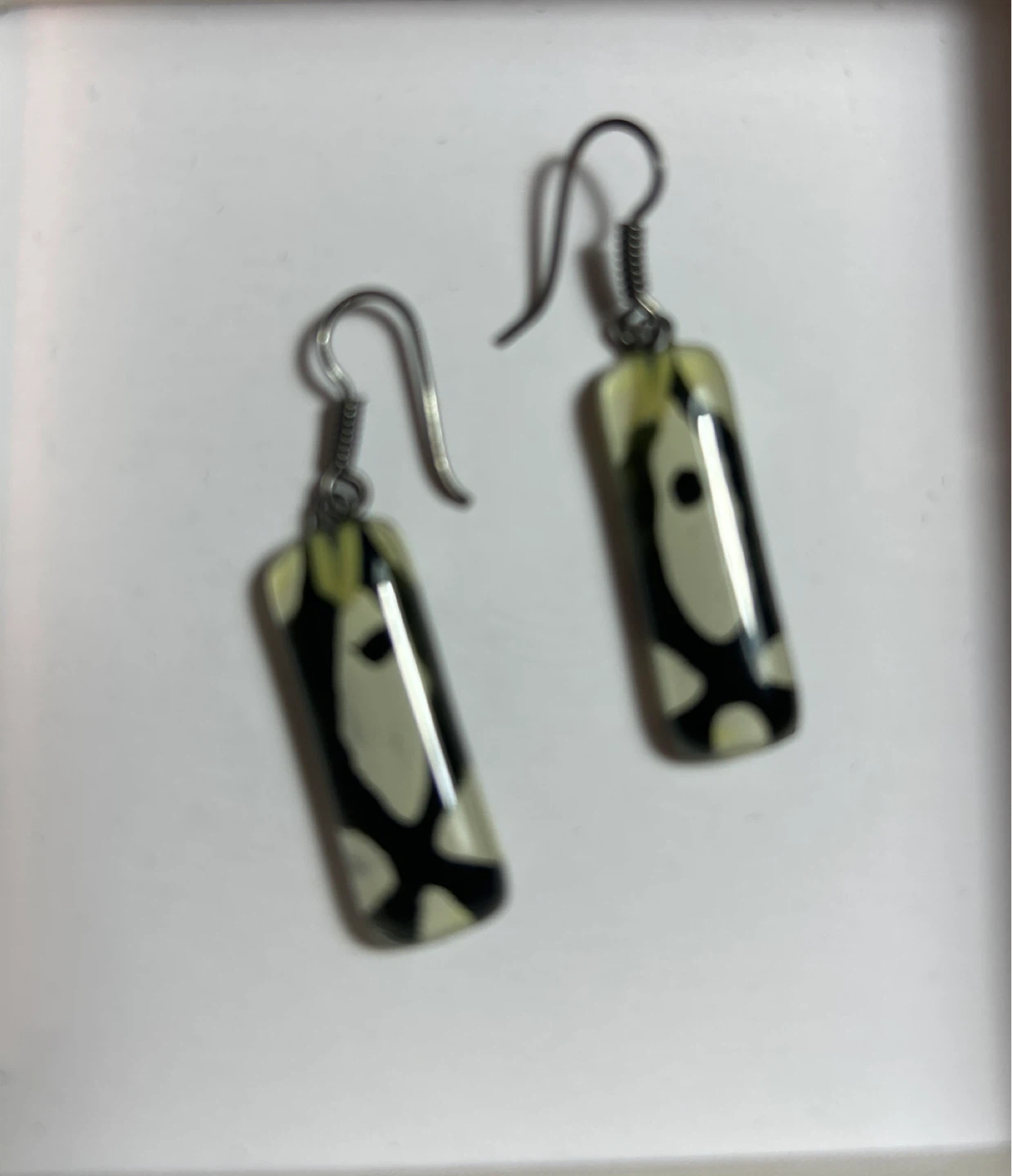 Dangle Earrings Black and White Abstract Pattern