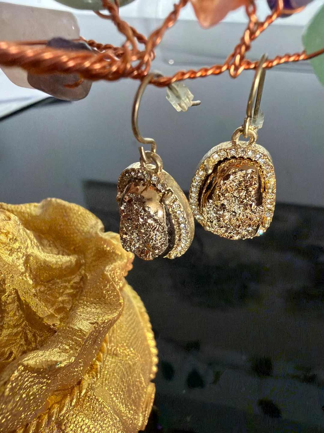Gold Crystal Druzy Earrings