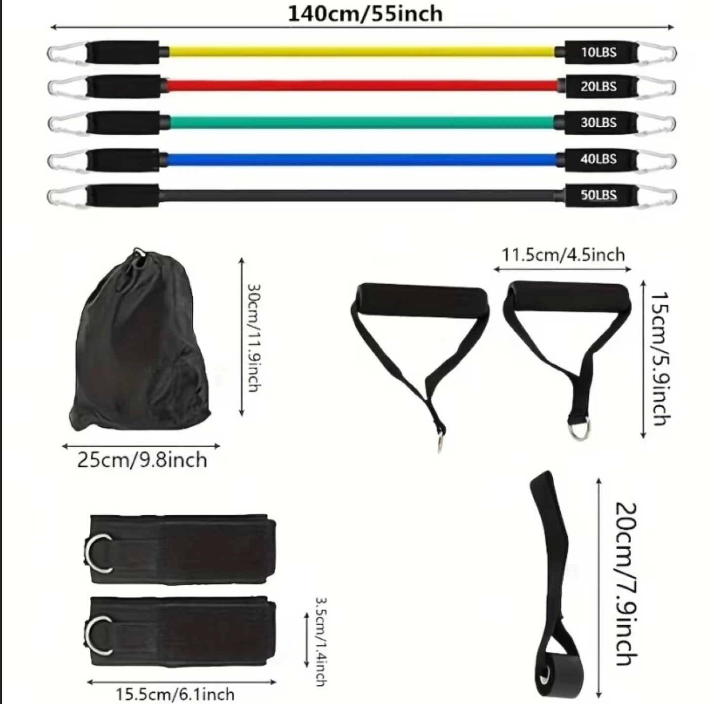 11-Piece Resistance Band Set –TubeBands,Handles,Door Anchor&Bag - photo 3