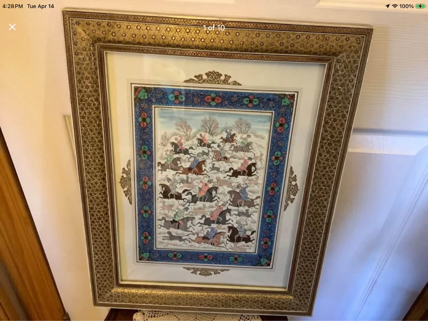 Ant/Vt Persian Hd Ptd Hunters Marquetry Khatam Ptg 🐞