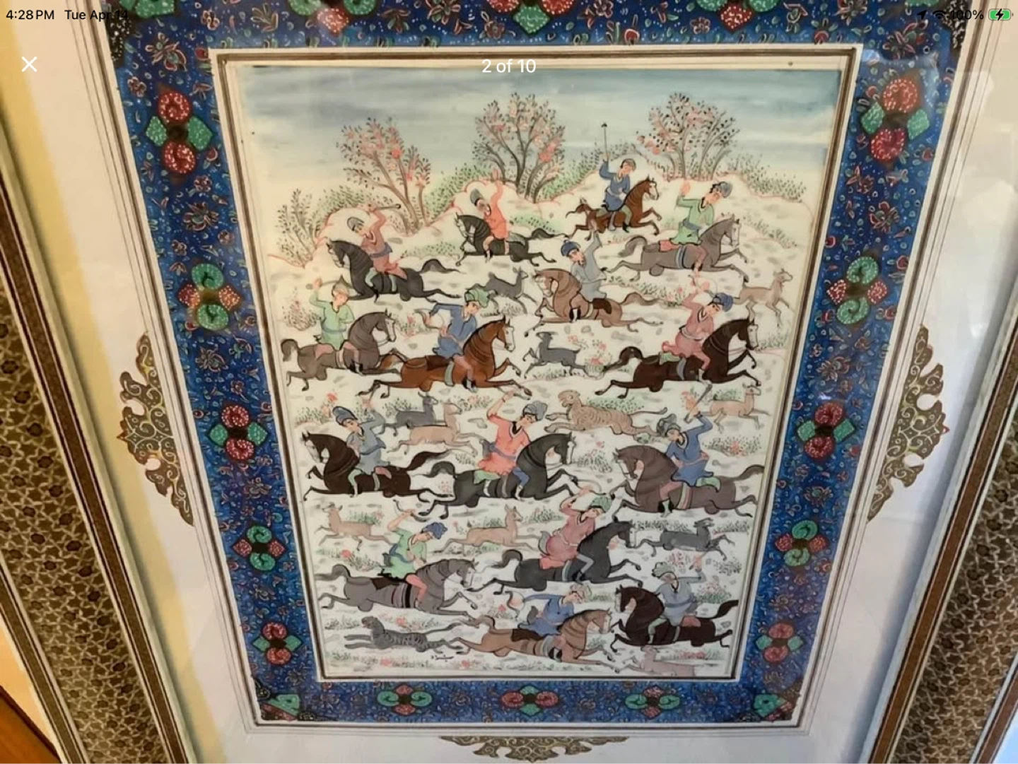 Ant/Vt Persian Hd Ptd Hunters Marquetry Khatam Ptg 🐞 - photo 2