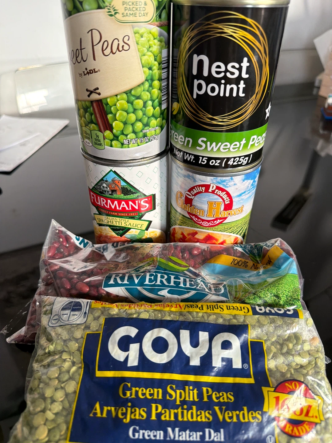 Assorted Canned Goods and Dried Peas