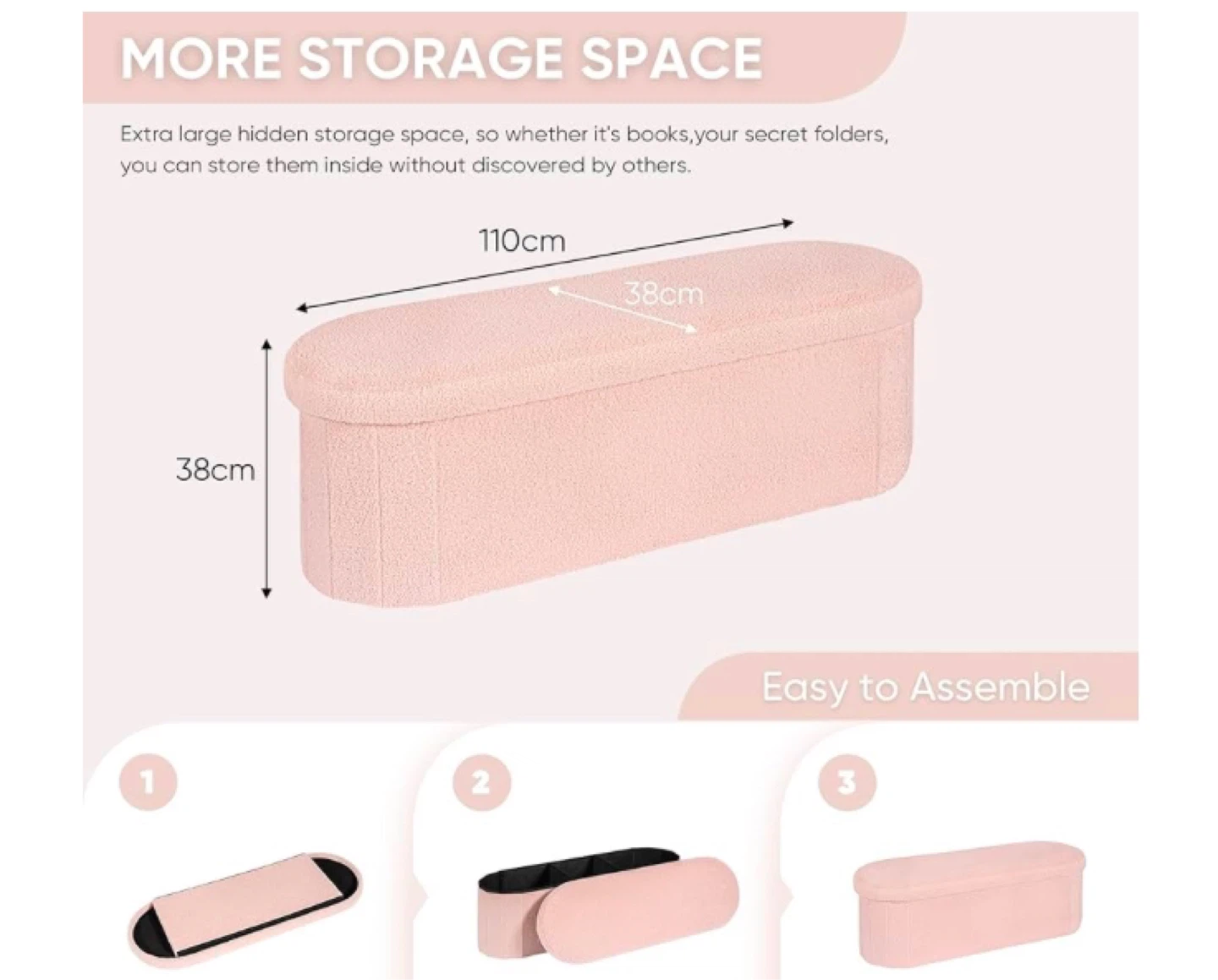 Pink Storage Ottoman Bench - photo 3
