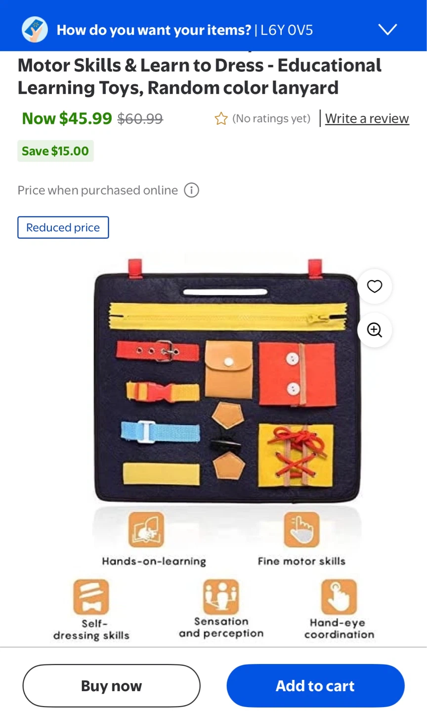 Busy Board for Toddlers, Basic Skills Learn to Dress
