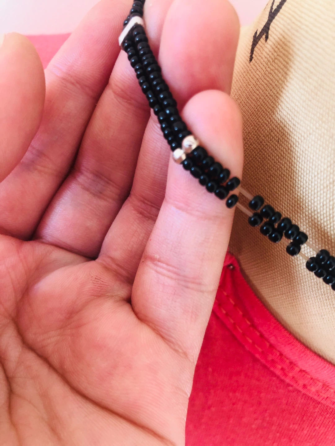 Stretchy Black Beaded Choker Necklace with Crown Tassel - photo 3