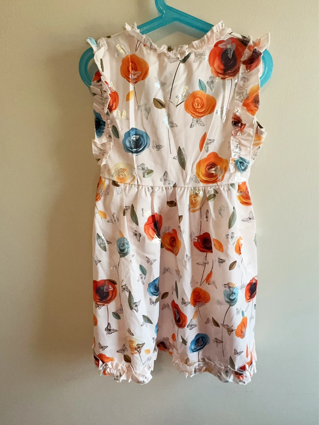 Girl's Butterfly Print Floral Dress and Hat set Toddler 5-6T