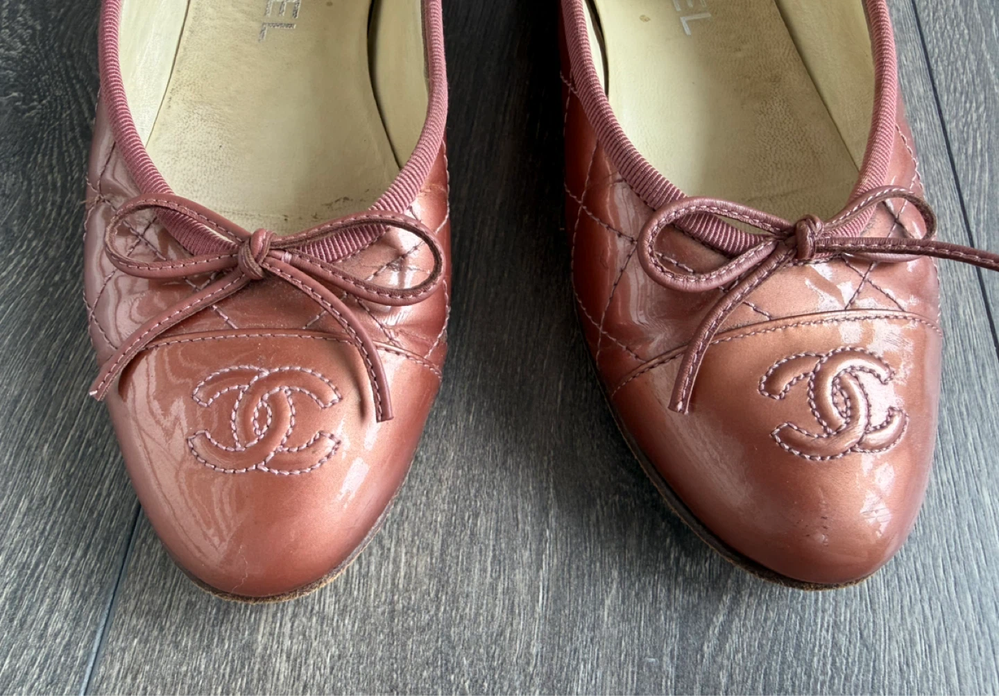 Authentic Chanel Quilted Patent Ballet Flats - Rose Gold - photo 3