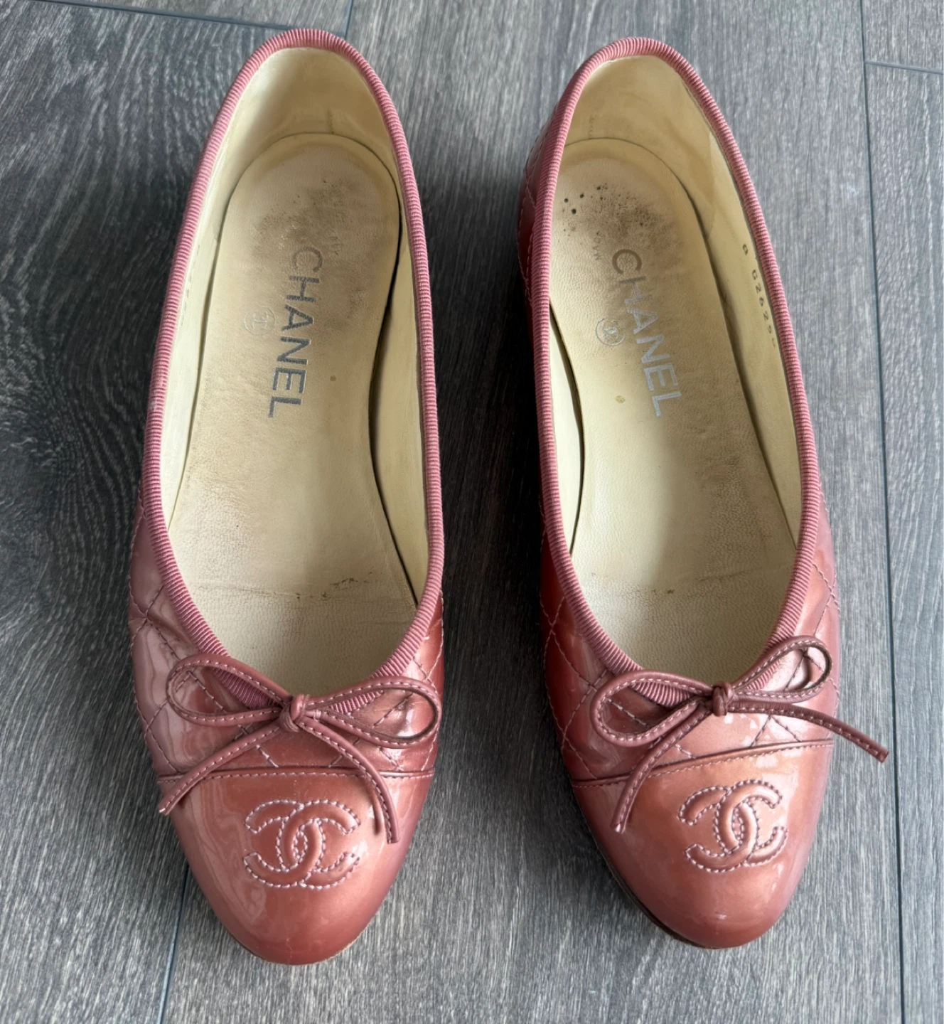 Authentic Chanel Quilted Patent Ballet Flats - Rose Gold