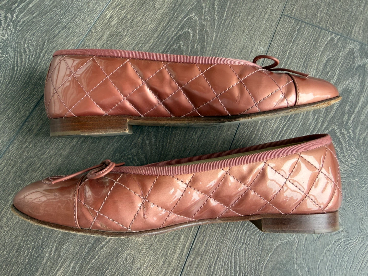 Authentic Chanel Quilted Patent Ballet Flats - Rose Gold - photo 4