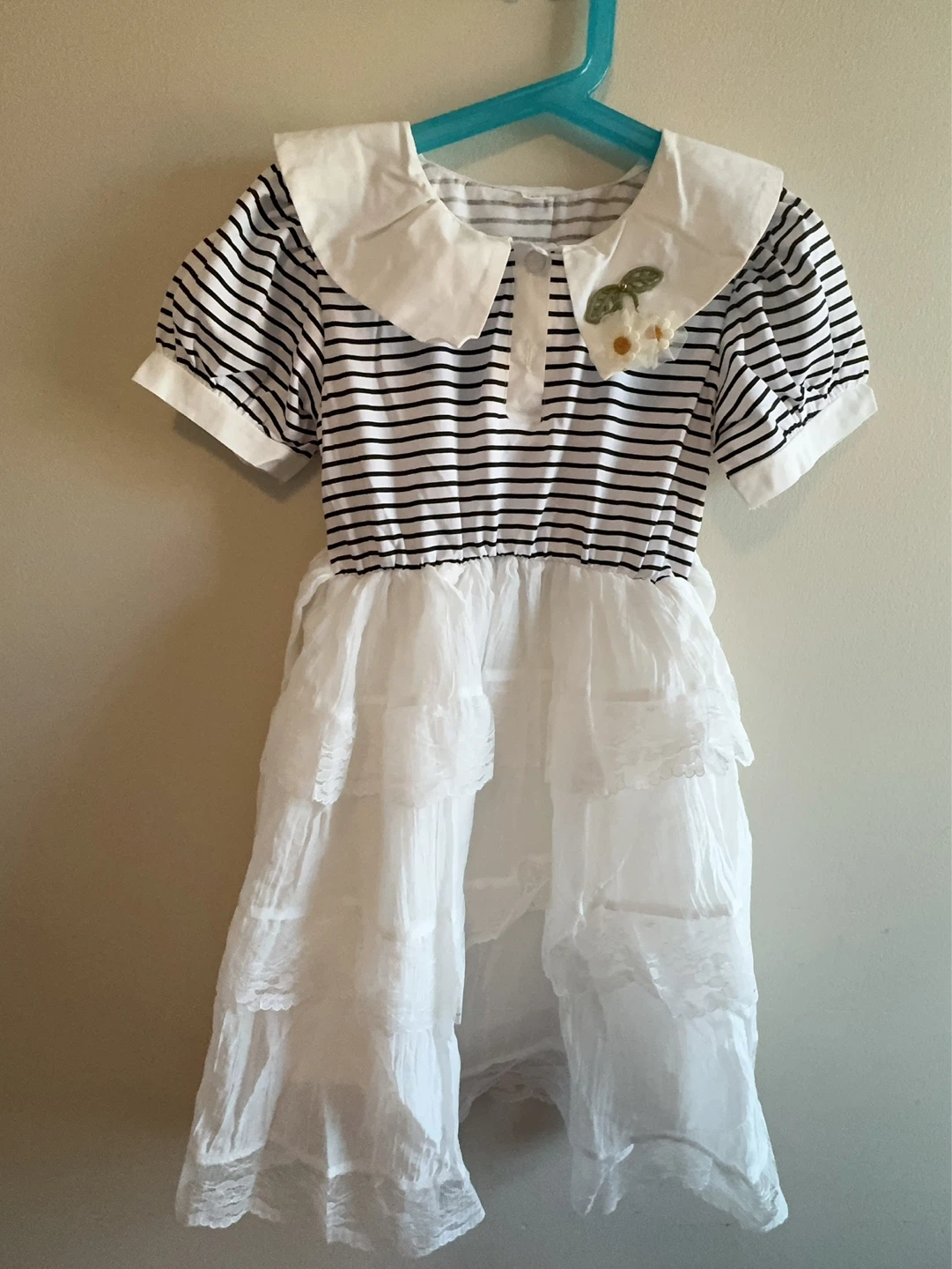 Girls Striped Dress with Floral Applique Toddler 5/6T