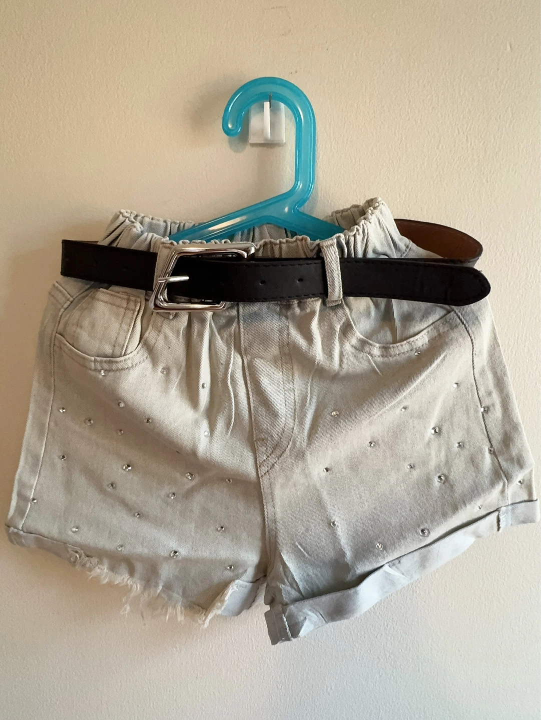 Cotton Denim Shorts with Rhinestones and Belt Todder 5/6T
