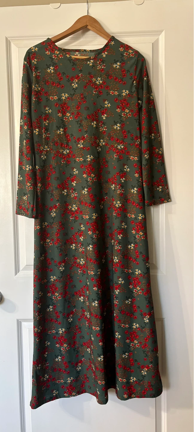 Green Floral Print Long Sleeve Maxi Dress