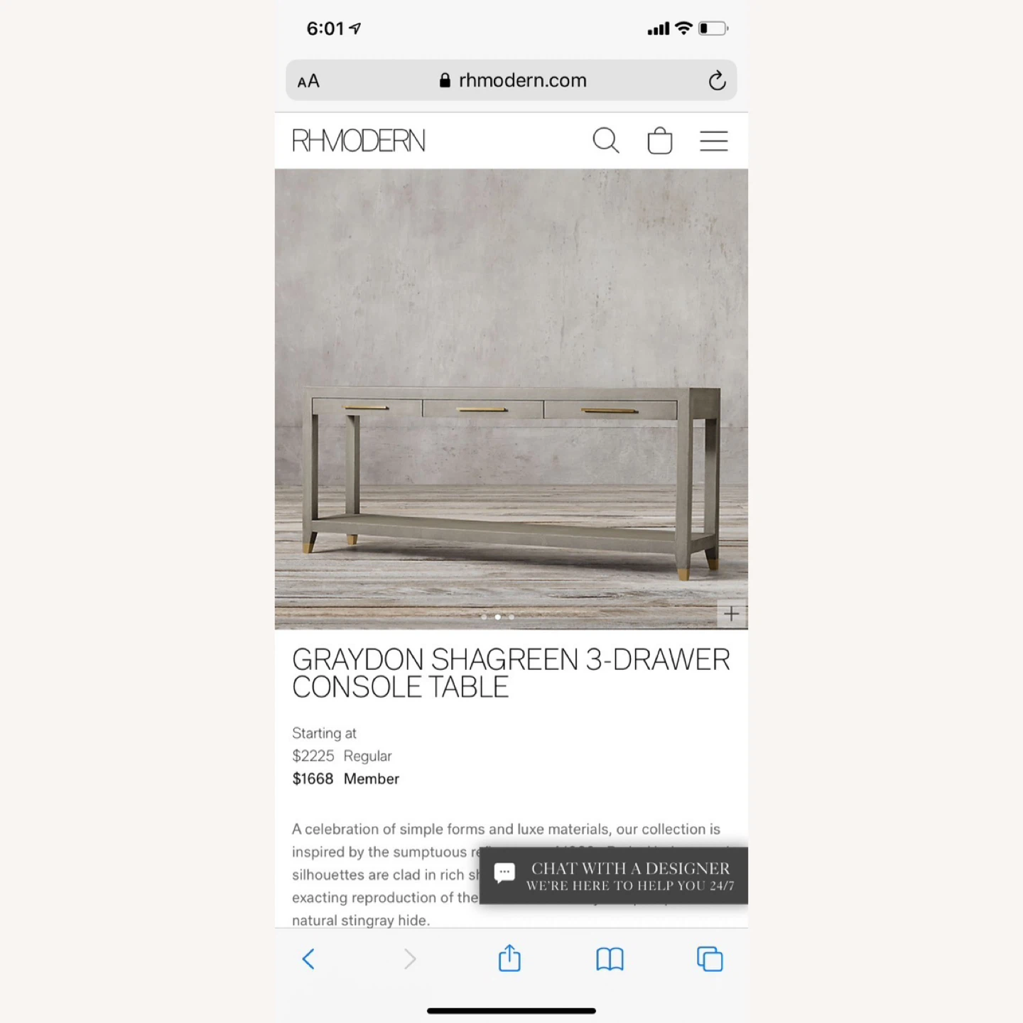 RH Graydon Shagreen 3-Drawer Console Table - photo 3