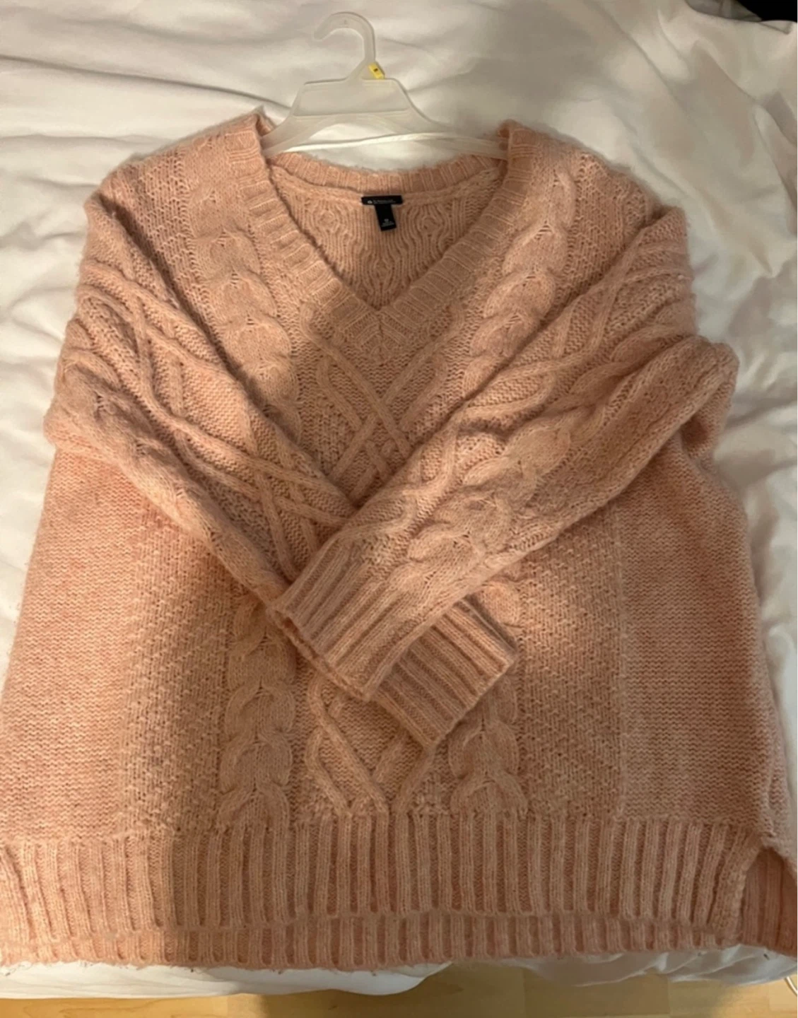 Pink Cable Knit V-Neck Sweater