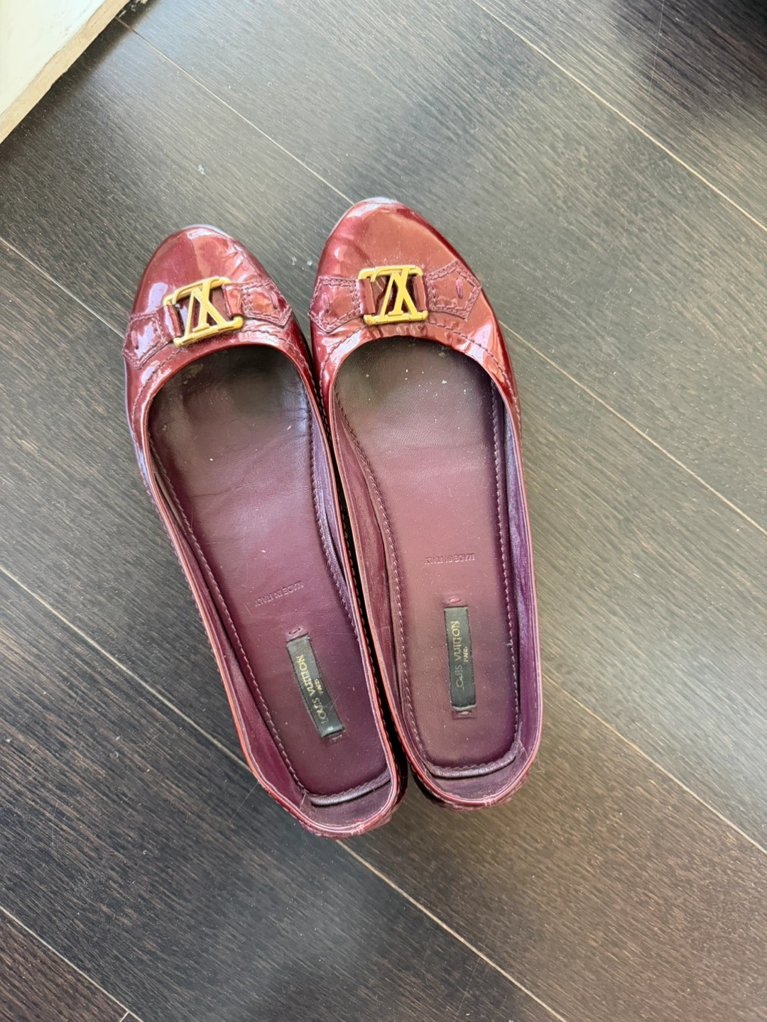 Louis Vuitton Burgundy Patent Leather Flats