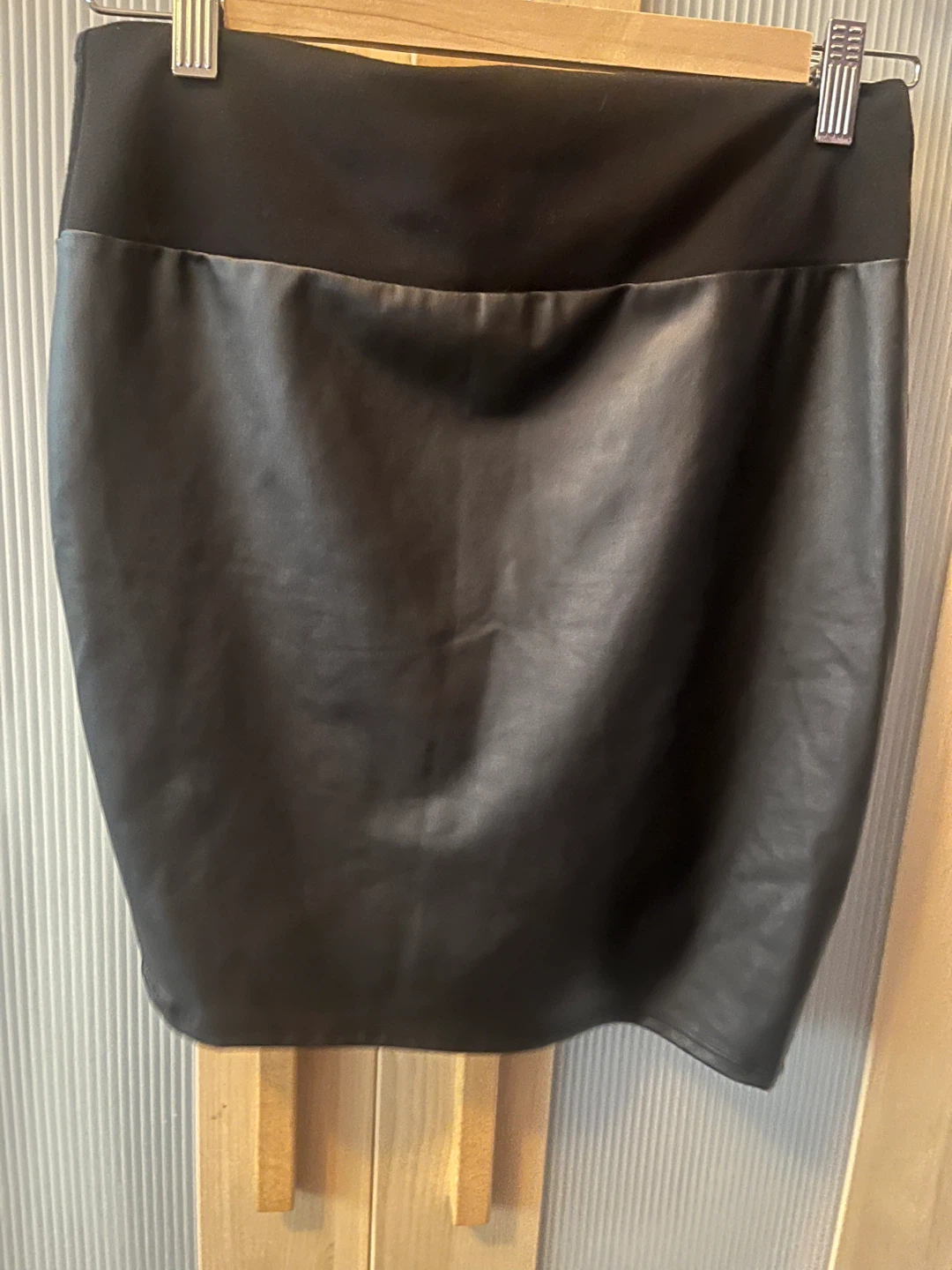 Mini Skirt, Faux Leather,Black, Revamped,Stretchy, L - photo 2