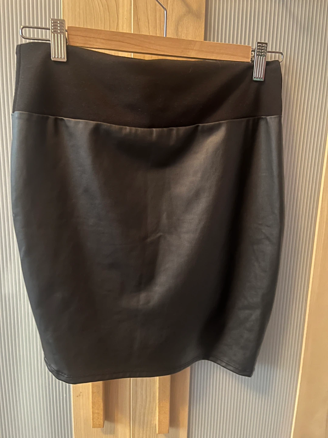 Mini Skirt, Faux Leather,Black, Revamped,Stretchy, L - photo 5