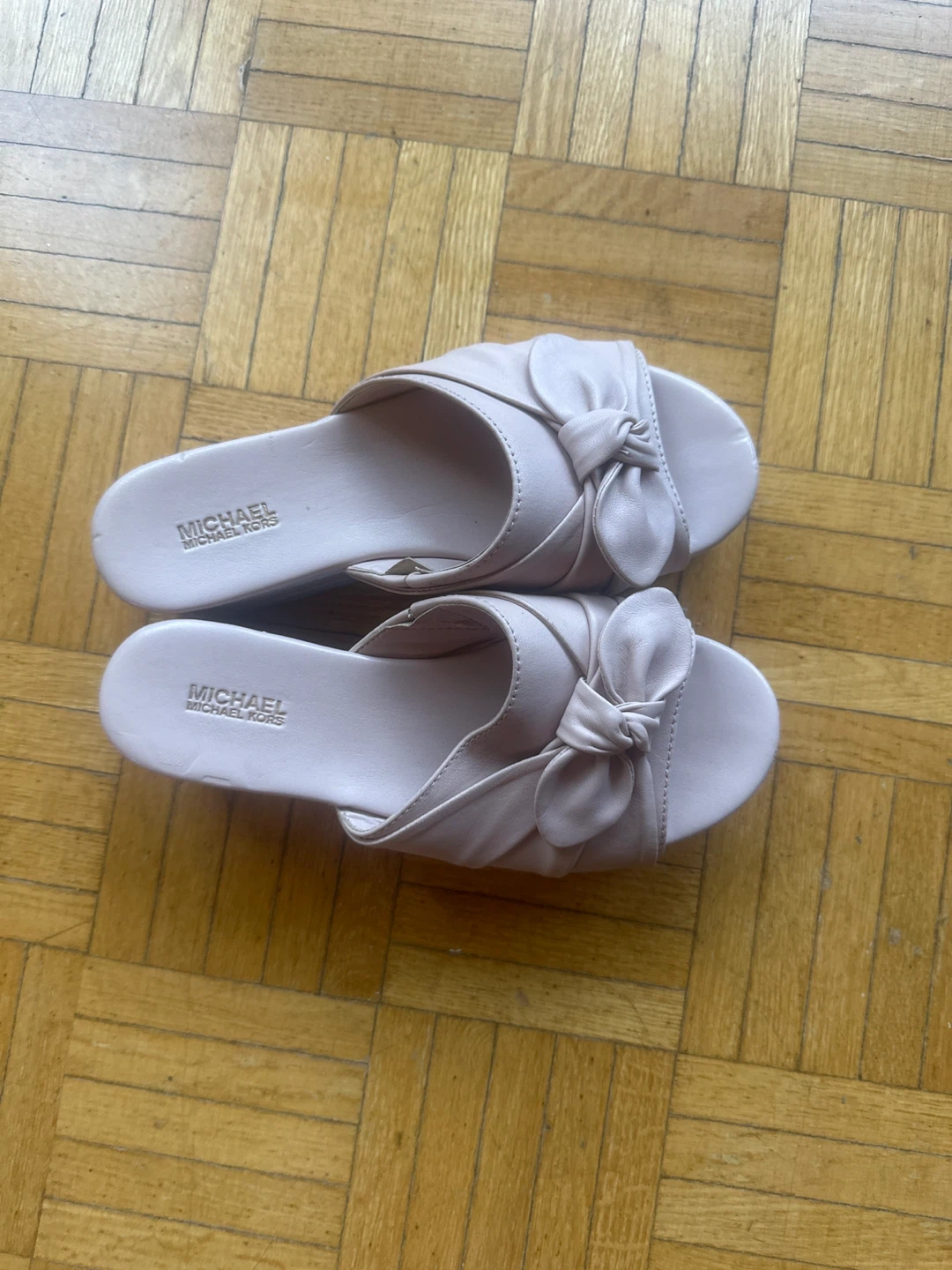 Michael Kors Pink Bow Platform Slide Sandals