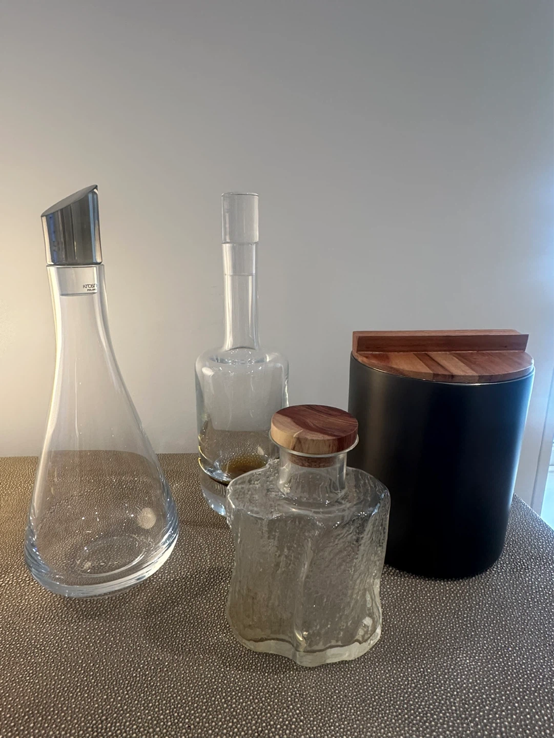 4 bar pieces : Krosno Glass Carafe and others