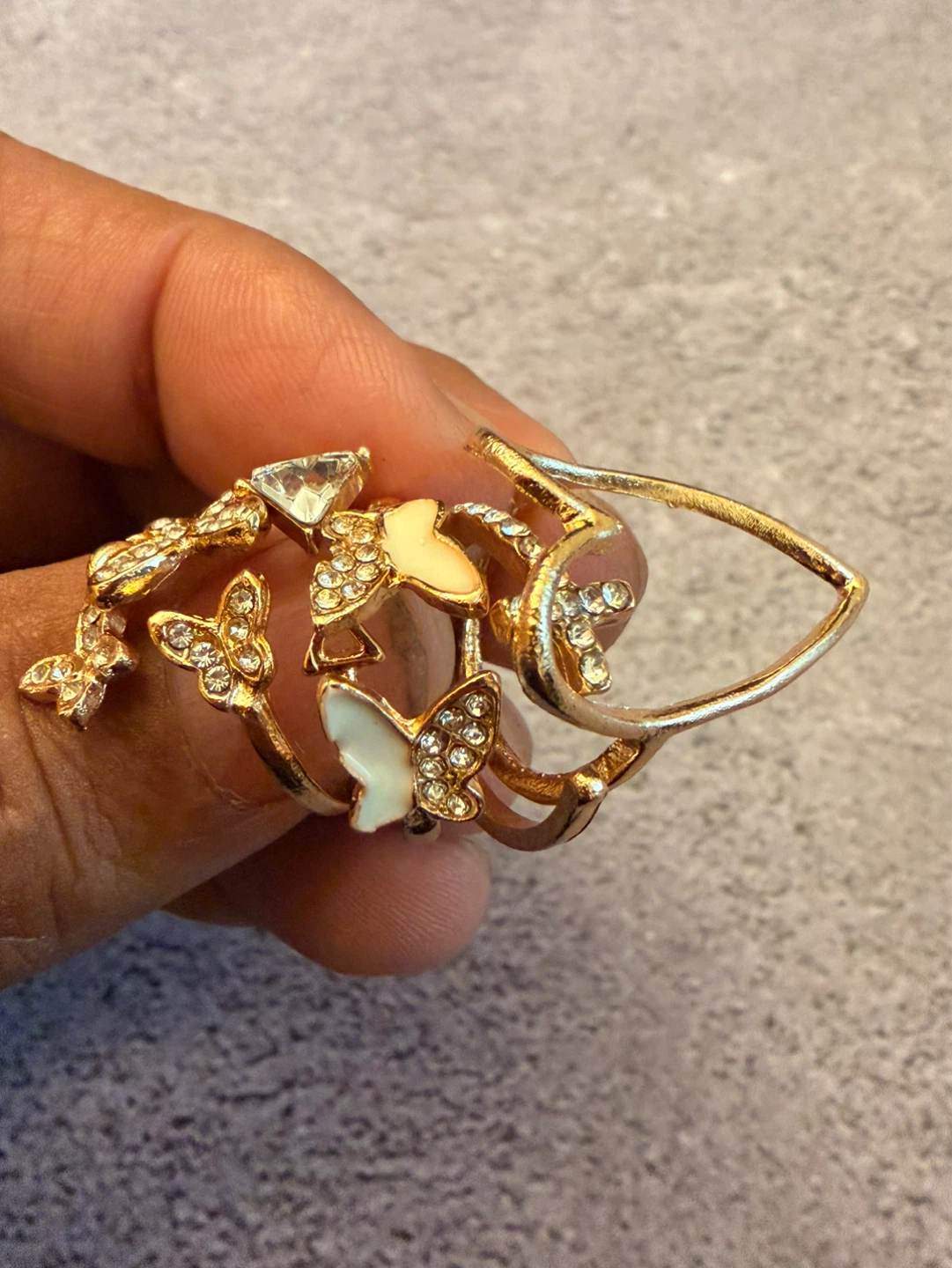 Gold Tone Butterfly & Gemstone Ring Set
