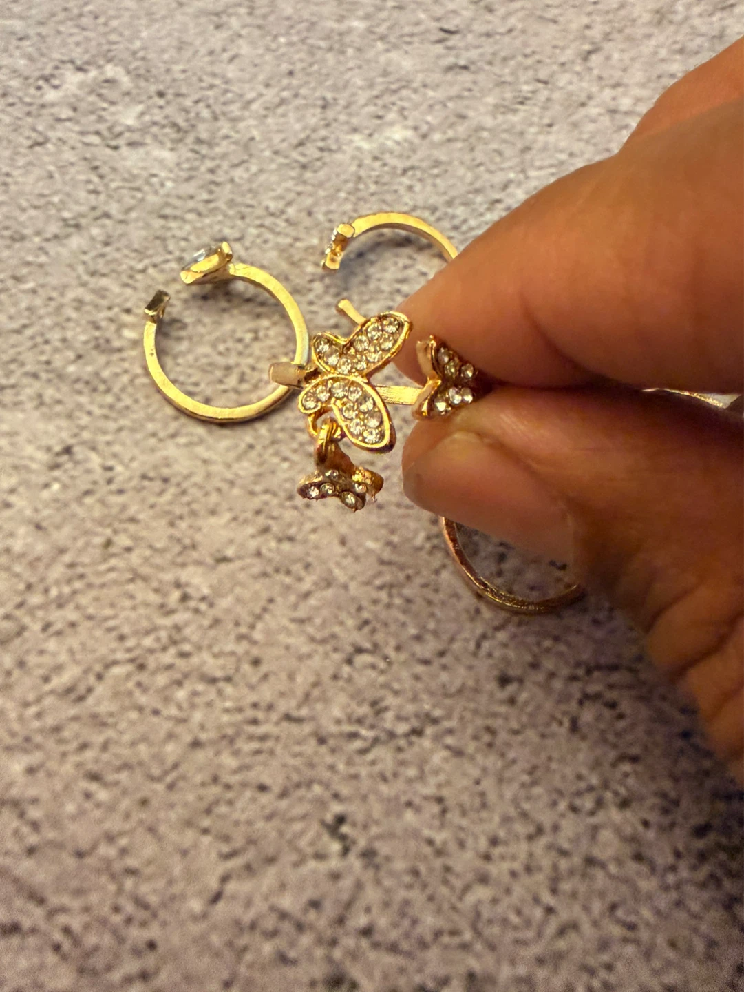 Gold Tone Butterfly & Gemstone Ring Set - photo 2