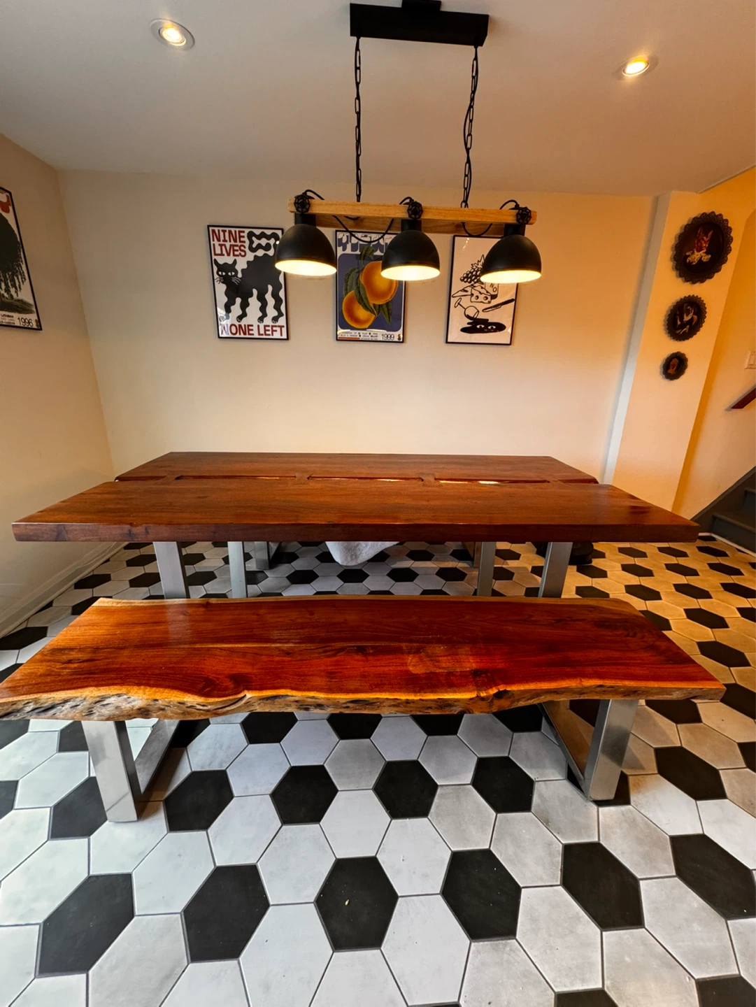 Live Edge Acacia Dining Table with Benches