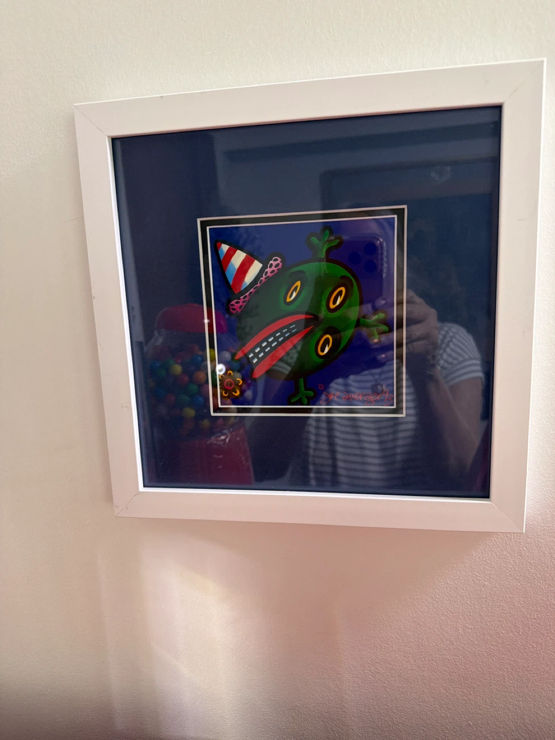 Signed Joe Average Art Print of Green Character with Party Hat