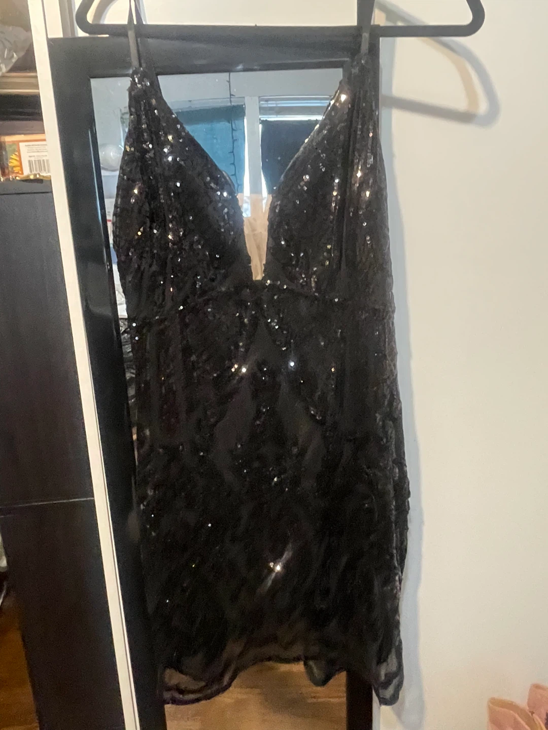 transparent dress  Black Sequin Mini Dress  size 1X
