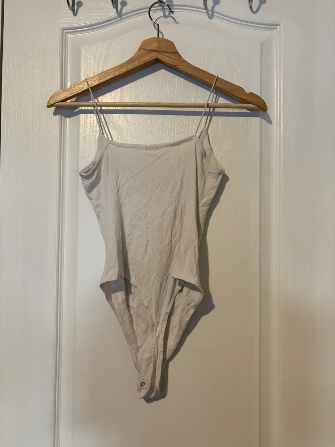 White Ribbed Spaghetti Strap Bodysuit - photo 2