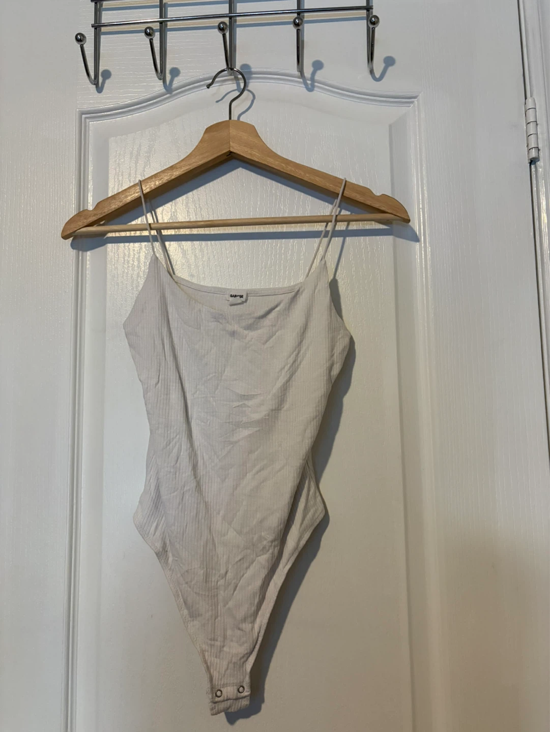 White Ribbed Spaghetti Strap Bodysuit