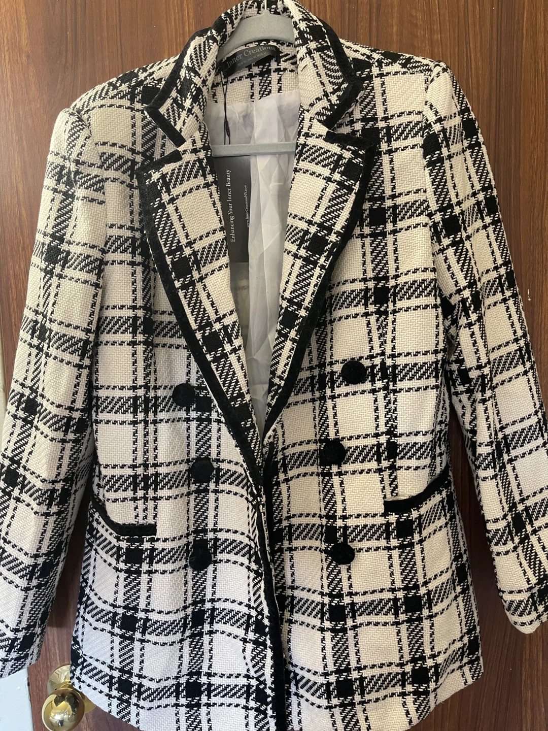 Inner Creations Black and White Plaid Blazer - Size XL