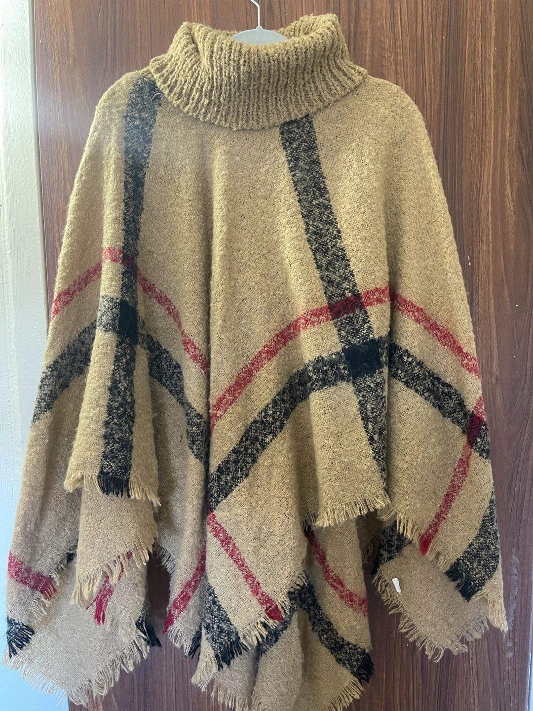 Turtleneck Plaid Poncho