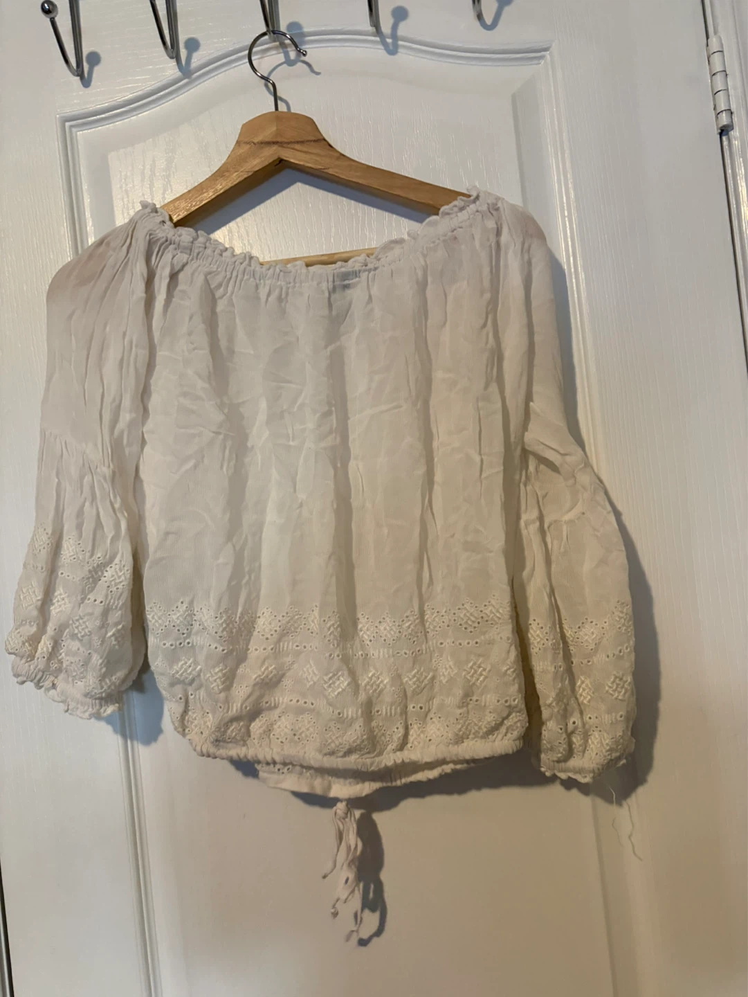 White Embroidered Off-the-Shoulder Blouse - photo 2