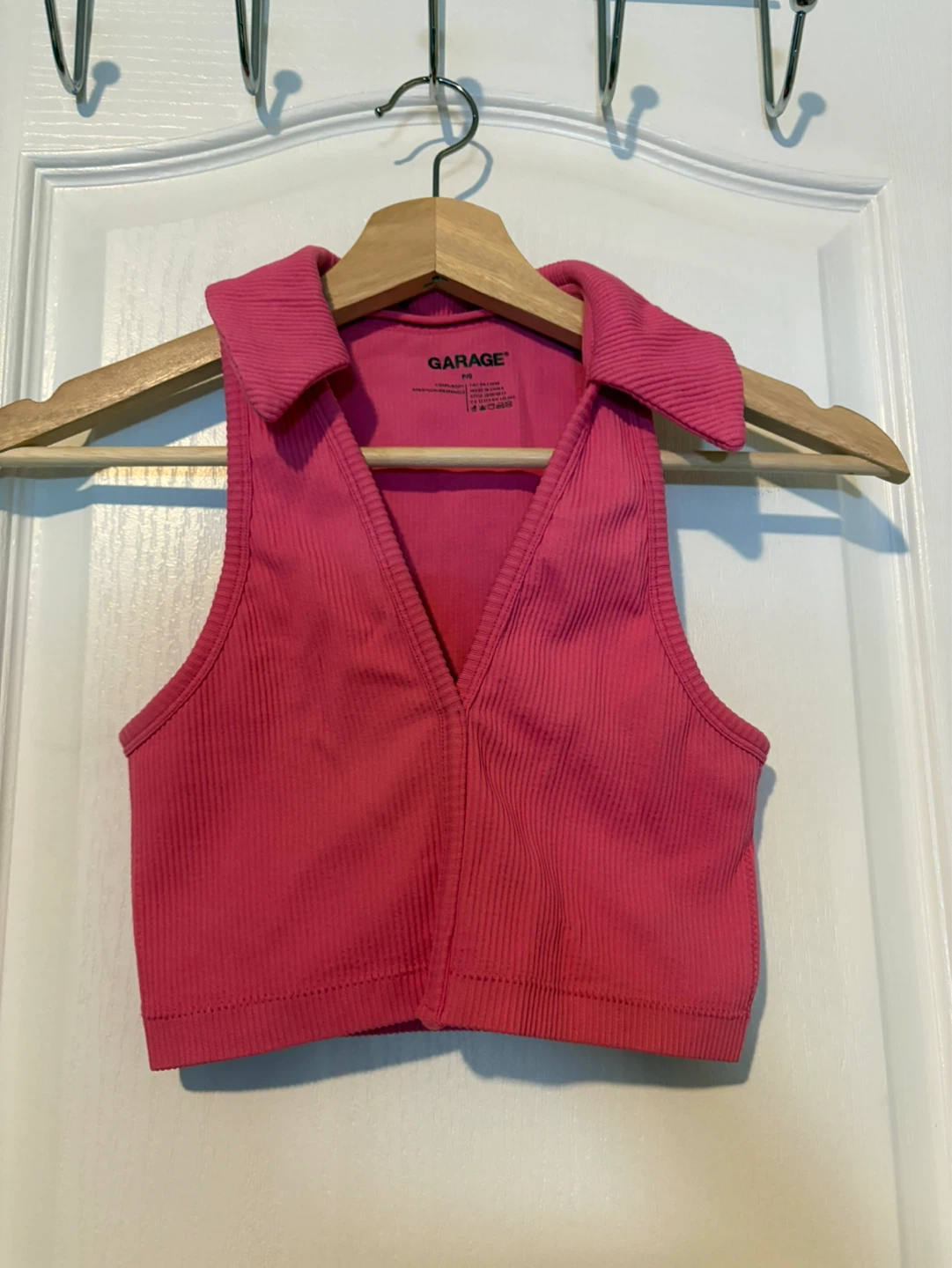 Garage Pink Ribbed Collared Halter Top - Size XS